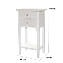 Baroni Home Comodino in stile shabby chic bianco con due cassetti e un ripiano, Comodino in legno mdf decorato con pomelli a rosa in resina. Dimensioni: 37x26x70 cm