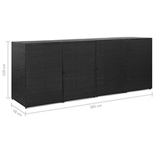 Copribidone per Spazzatua Polyrattan, Copribidone Quadruplo Spazzatura Nero, 305x78x120 cm