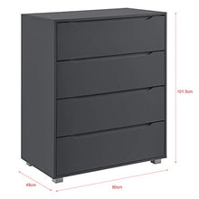 [en.casa] Comò con 4 Cassetti e Piedini Casettiera Capiente 101,5 x 80 x 48 cm Mobile Multiuso per Camera/Ufficio - Grigio Scuro