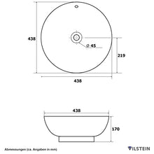 VILSTEIN © Lavabo da appoggio in ceramica, forma a ciotola, rotondo, 42 cm, colore: bianco