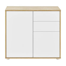 Comò con 2 Ante e 2 Cassetti con Apertura Push-to-Open 74 x 79 x 36 cm Mobiletto Multiuso per Camera/Ufficio - Bianco/Effetto Rovere