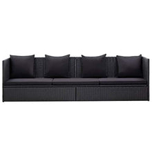 FAMIROSA Divano da Giardino con Cuscini in Poyrattan Nero-6087