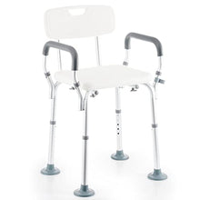 CO-Z Sgabello per Doccia Portatile Sedile da Bagno in Alluminio con Schienale e Braccioli Panca da Doccia Regolabile da 5 Altezza Sedia con Telaio Largo Piedini in Gomma Antiscivolo