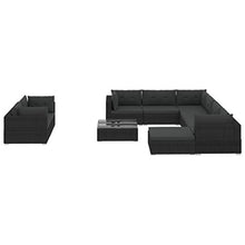vidaXL Set Divani Giardino 10 pz con Cuscini e Tavolino Vetro Elegante Robusto Arredi per Esterni in Polyrattan Nero Telaio in Acciaio