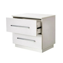 Comodino a LED lucido con 2 cassetti, pannello di truciolato bianco per libri, bicchieri d'acqua e decorazioni