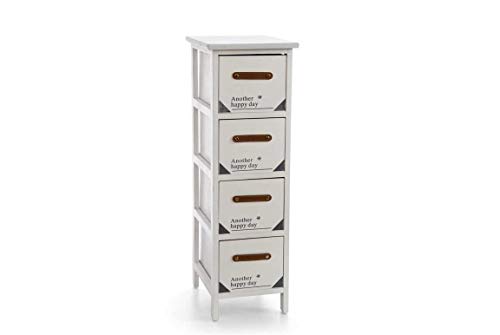 GICOS IMPORT EXPORT SRL Mobile cassettiera in legno colore bianco 4 cassetti decorata 26 * 32 * 80 cm shabby chic EDT-809330
