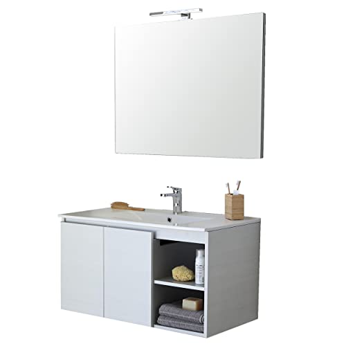bonussi Mobile Bagno Sospeso 90 cm Lavabo e Specchio Connor Bianco
