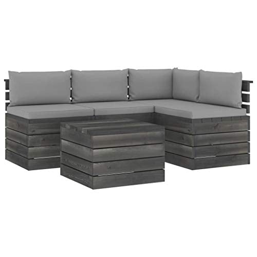 FAMIROSA Set Divani da Giardino su Pallet 5 pz con Cuscini Massello Pino-1828