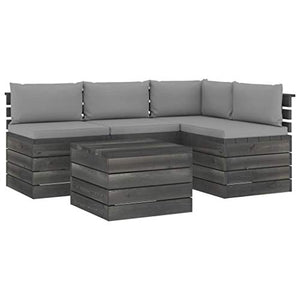 FAMIROSA Set Divani da Giardino su Pallet 5 pz con Cuscini Massello Pino-1828