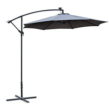 Outsunny Ombrellone da Giardino a Braccio con Manovella e 8 Strisce LED a Energia Solare Φ2.95x2.45m, Grigio
