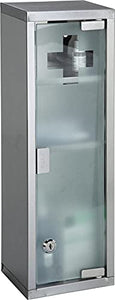 BAKAJI Armadietto Porta Medicinali Mobiletto Primo Soccorso in Acciaio Inox e Vetro Satinato Colore Silver (45_x_15_cm)