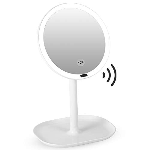 Wosune Specchio per Il Trucco da Tavolo, luci di induzione del Corpo Umano a infrarossi con Pad Antiscivolo Spegnimento Automatico Regola Lo Specchio per Il Trucco a 360 Gradi, per Il Soggiorno
