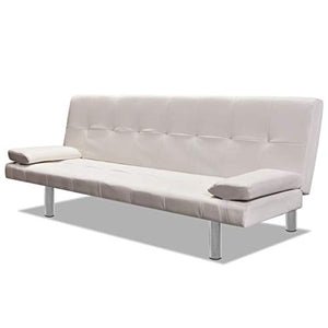 Festnight Adjustable Bed Sofa with Two Pillows Divano Letto Regolabile in Ecopelle/Similpelle/Pelle Artificiale con Due Cuscini da Soggiorno 168 x 77 x 64 cm Bianco/Nero