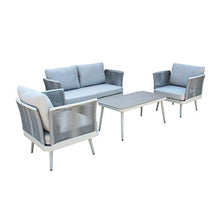 Milani Home s.r.l.s. Salotto da Giardino in Alluminio Rivestito di Corda con Cuscini per Esterno (4 posti, Grigio Chiaro)