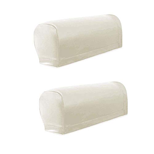 Hanhan, 2 copribraccioli per divano, in pelle sintetica e spandex, per poltrona, copribraccioli elasticizzati, impermeabili, per poltrone, divani, mobili, protezione (bianco)