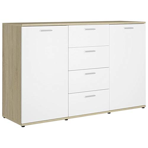 Lasamot Credenza Mobile Laterale Armadio da Cucina Costumista Mobilia Armadio Multiuso Mobiletto del Bagno Truciolare Bianco e Rovere Sonoma 120 × 35,5 × 75 cm