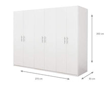 Dmora Armadio a 6 Ante battenti, Bianco Opaco,con Tubo Appendiabiti cm 207x 53 x h202