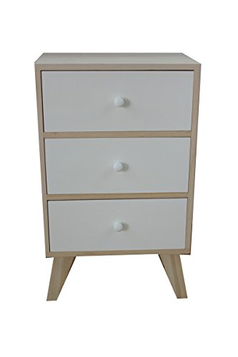 King Home C1708003 Mobiletto 3 Cassetti in Legno di Paulownia con Piedini in KD