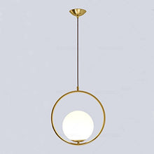 MZStech Lampada da soffitto moderna, lampada a sospensione sferica in ferro e vetro dorato, base a sospensione a lampadina E27 (Round)