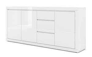BIM Furniture Cassettiera Bello Bianco IV 195 cm Credenza Highboard Armadio Bianco Opaco/Bianco Lucido TRE Scaffalature Italiane TRE Cassetti