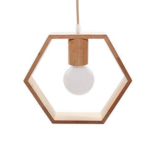 Artpad Nordic esagono in legno luci geometriche a sospensione testa singola appesa sala da pranzo bar ristorante lampada in legno con 5w lampadina bianca - Arredi Casa