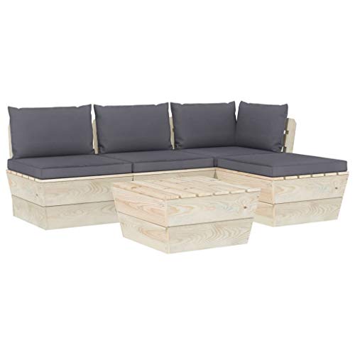 SKM Set Divani da Giardino su Pallet 5 pz con Cuscini Legno Abete (88.4kg) Antracite