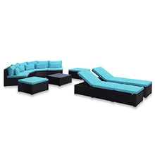 Festnight Set Divani da Giardino in Polyrattan, Set di Mobili da Giardino, Set Divano Esterno con Cuscini 9 pz Blu