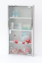 Armadietto per medicinali in acciaio inox e vetro opaco, XXL, 60 cm, con farfalle