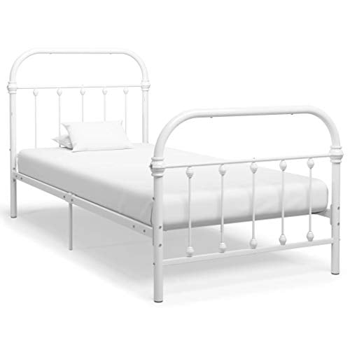BIGTO - Struttura letto in metallo, per camera da letto, colore: bianco, 90 x 200 cm