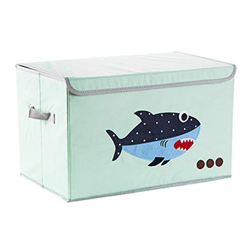 WANCR, scatola pieghevole con coperchio a cubi per bambini, scatola di rifinitura per vestiti, coperta, organizer per camera da letto, armadio (squalo verde)
