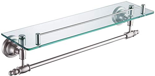 ABBD Portaoggetti Moderno in Vetro per Bagno Montato a Parete con Barra e portasciugamani in Acciaio Inossidabile SUS304 Cromato Lucido, vano Doccia per WC Bagno, 18 Pollici-A