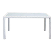 Milani Home s.r.l.s. Set Tavolo Giardino 150 X 90 con 4 Poltrone Piano in Vetro Intreccio in Rattan Sintetico Bianco per Esterno