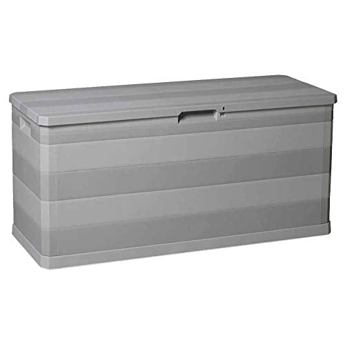 Lahomie-- Cassapanca da giardino, grande capacità, contenitore e panca, in polipropilene, per il giardino, richiudibile, facile da montare, capacità 280 l, colore: Grigio