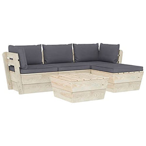 vidaXL Set Divani da Giardino su Pallet 5 pz con Cuscini Legno Abete