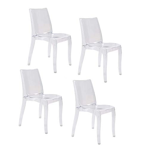 Mediawave Store - Set 4 pz Sedia CRYSTAL LIGHT Design Trasparente in Policarbonato Sedia da Sala da Pranzo, Sedia Trasparente, Per Casa, Arredo Bar o Locale, Sedie in Policarbonato Trasparente