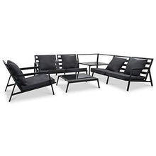 Tidyard Set Divani da Giardino 5 pz con Cuscini Alluminio Grigio Scuro,2 pz Divano 2 Posti+1 Poltrona+Tavolino Laterale+Tavolino,Salotto da Giardino,Divano da Giardino in Alluminio
