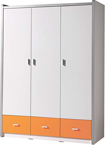 Destock - Armadio per bambini, laccato, colore: bianco e arancione, 3 ante e 3 cassetti