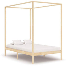 BIGTO - Struttura letto a baldacchino in legno di pino massiccio, per camera da letto, colore: marrone chiaro, 140 x 200 cm