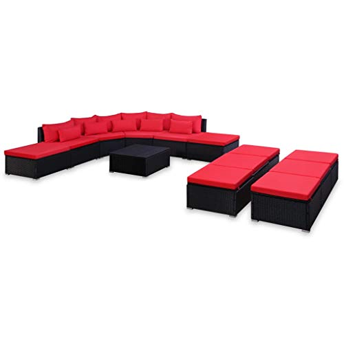 SKM Set Divani da Giardino 9 pz con Cuscini in Polyrattan Rosso