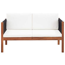 Tidyard Divano da Giardino per Esterno a 2 Posti in Massello d'Acacia con Cuscini Bianchi,Panca da Giardino per Esterno a 2 Posti in Legno 122 x 65 x 60 cm