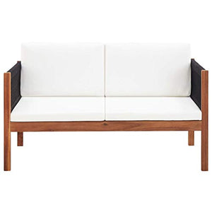 Tidyard Divano da Giardino per Esterno a 2 Posti in Massello d'Acacia con Cuscini Bianchi,Panca da Giardino per Esterno a 2 Posti in Legno 122 x 65 x 60 cm
