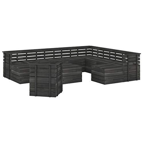 vidaXL Set Divani da Giardino su Pallet 12 pz Legno Pino Grigio Scuro