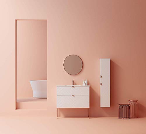Randalsa Mobili Bliss 100 cm | Bianco Opaco con Motivo a Chevron | Manici e Piedi in Oro Rosa | Mobile 100x84x45 cm + lavabo in Ceramica
