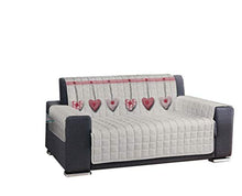 PENSIERI DELICATI Copridivano Trapuntato 3 Posti Made in Italy, Fantasia Cuore Appeso Rosso, 170/175 cm da Bracciolo a Bracciolo, Lato sopra in Cotone, Lato sotto in Polipropilene Antiscivolo
