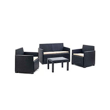 MAURY'S Salotto Set da Giardino in Resina Silvia 4 PZ Antracite Cuscini Crema