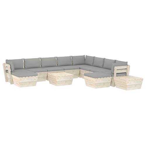 SKM Set Divani da Giardino su Pallet 12 pz con Cuscini Legno Abete (218.2kg) Grigio