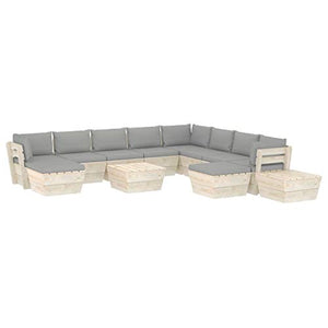 SKM Set Divani da Giardino su Pallet 12 pz con Cuscini Legno Abete (218.2kg) Grigio