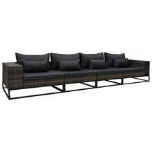 Tidyard 4 pz Set Divano da Giardino, Divano da Soggiorno, 4 Divani con Cuscini, Set Divani Modulari da Giardino per Esterno, Salottino da Giardino in Polyrattan Grigio