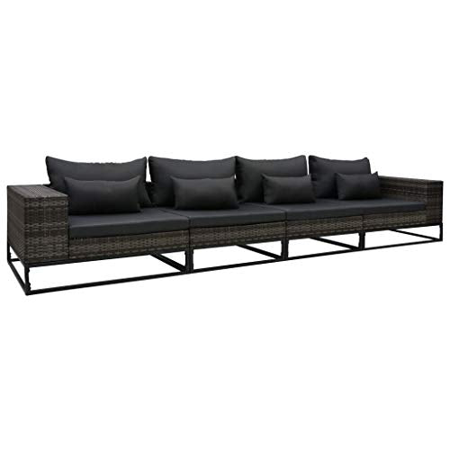 Tidyard 4 pz Set Divano da Giardino, Divano da Soggiorno, 4 Divani con Cuscini, Set Divani Modulari da Giardino per Esterno, Salottino da Giardino in Polyrattan Grigio