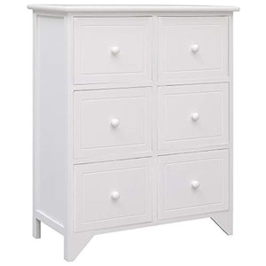 Lasamot Mobile Laterale con 6 cassetti Credenza Armadio di stoccaggio Armadio Hall per Soggiorno Camera da Letto Bianco Stile 2 60x30x75cm Legno di paulonia